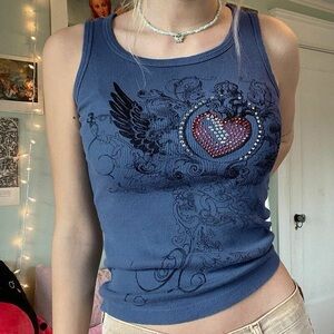 Y2K style heart print bedazzled tank